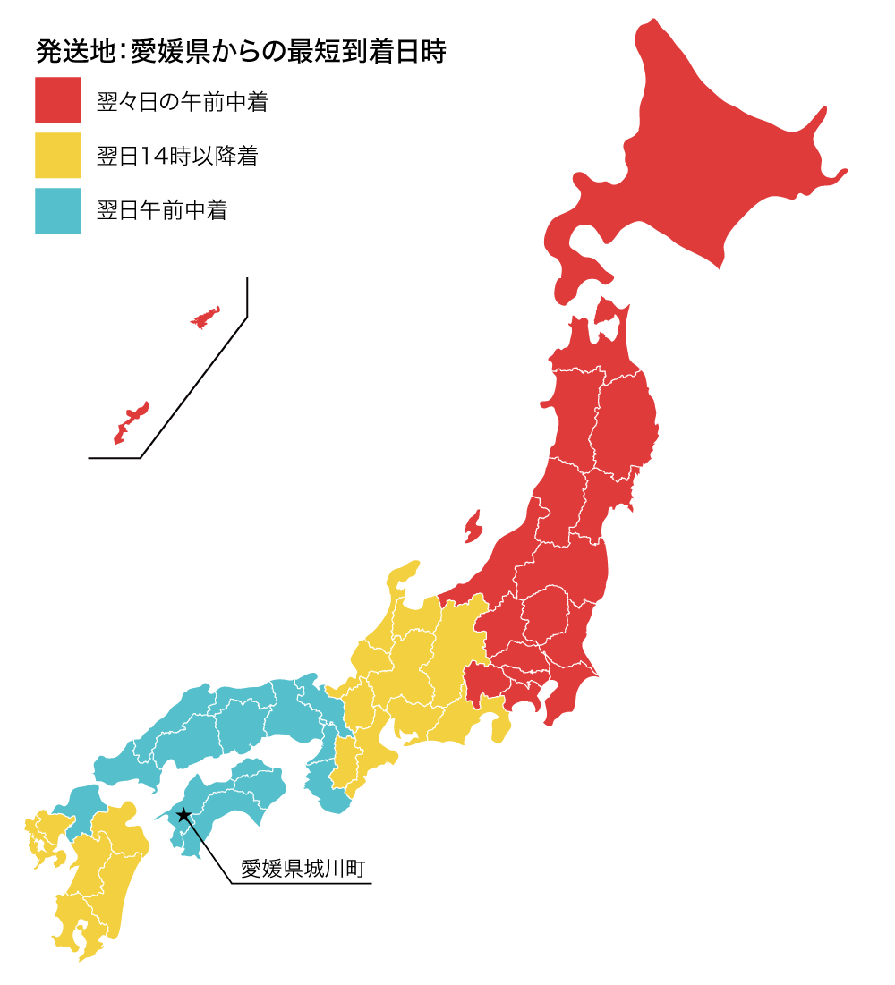 愛媛県からの最短到着日時